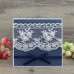Lace  Card Handmade Invitation Dark Blue Wedding Invitation with Ribbon Bow